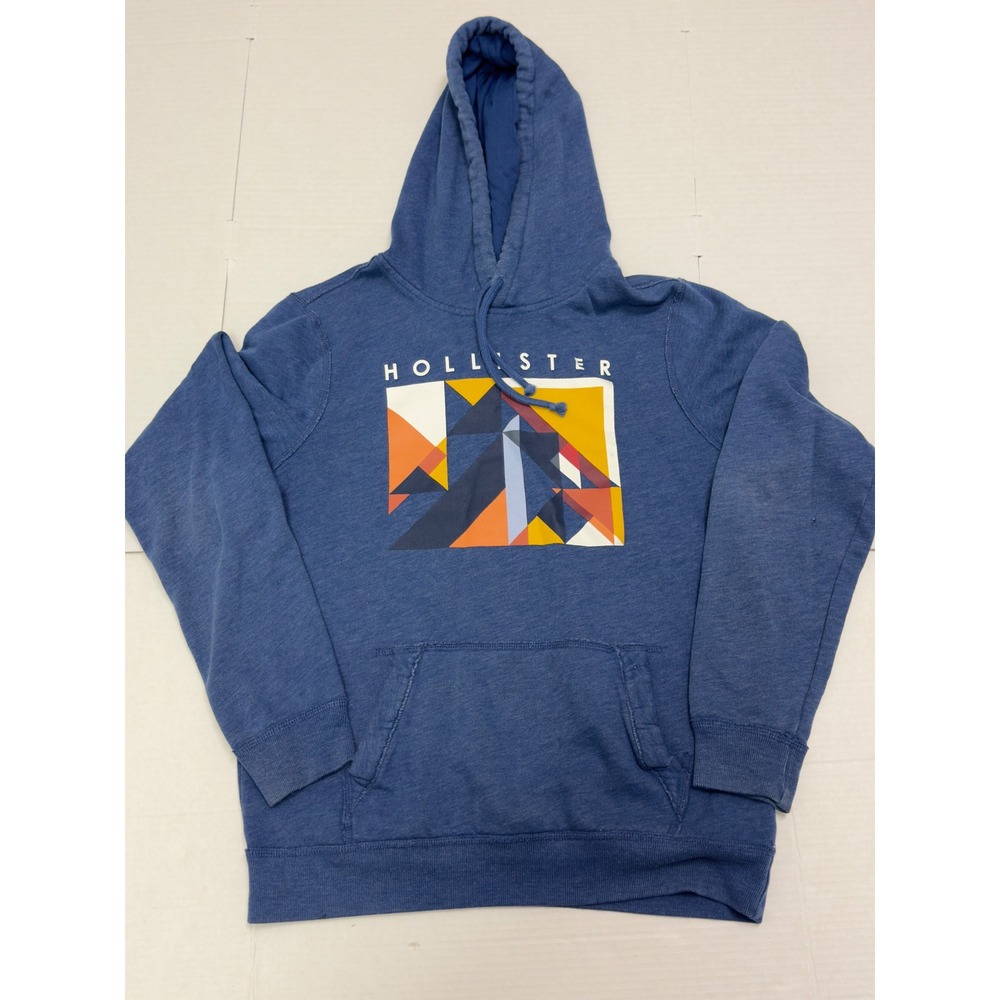 Hollister Graphic Hoodie Mens Medium Blue Geometric Mountain Pullover Streetwear